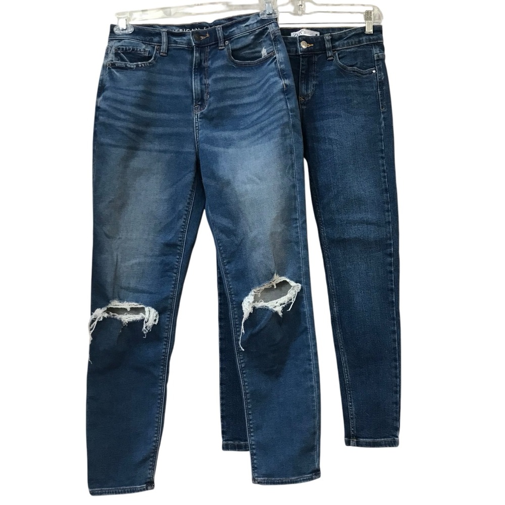 Zara Midrise Skinny Jean & American Eagle Soft Knit Distressed Mom Jean size 4